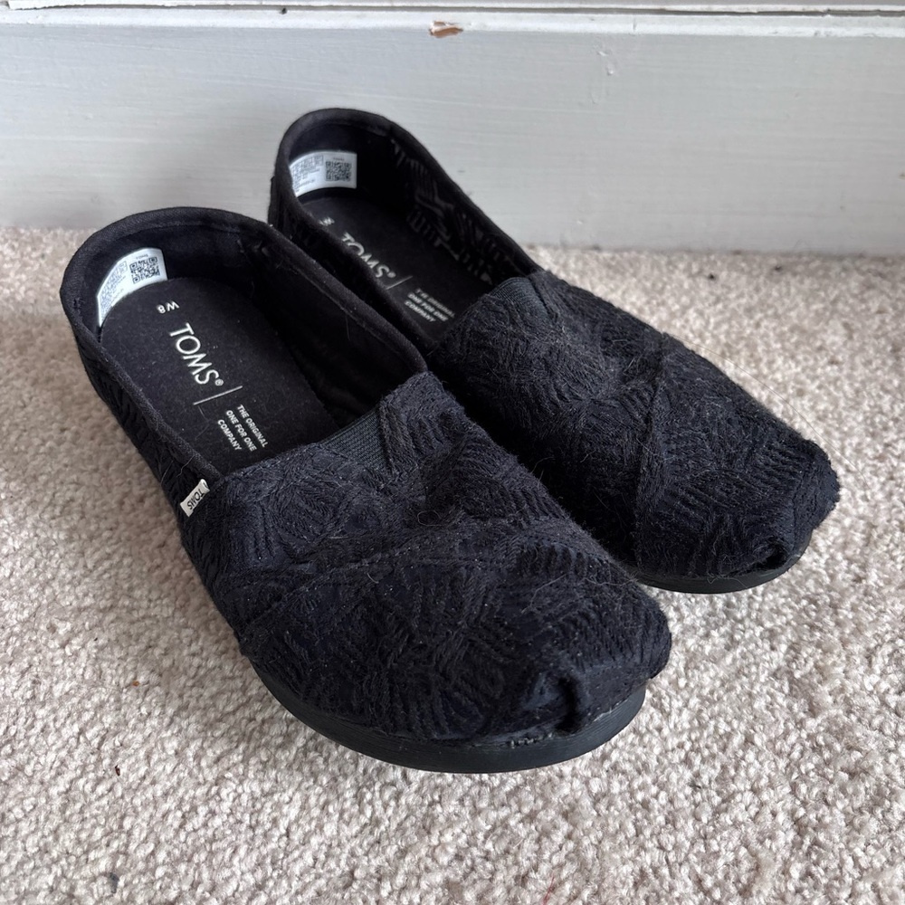TOMS Black Lace Slip-On Shoes